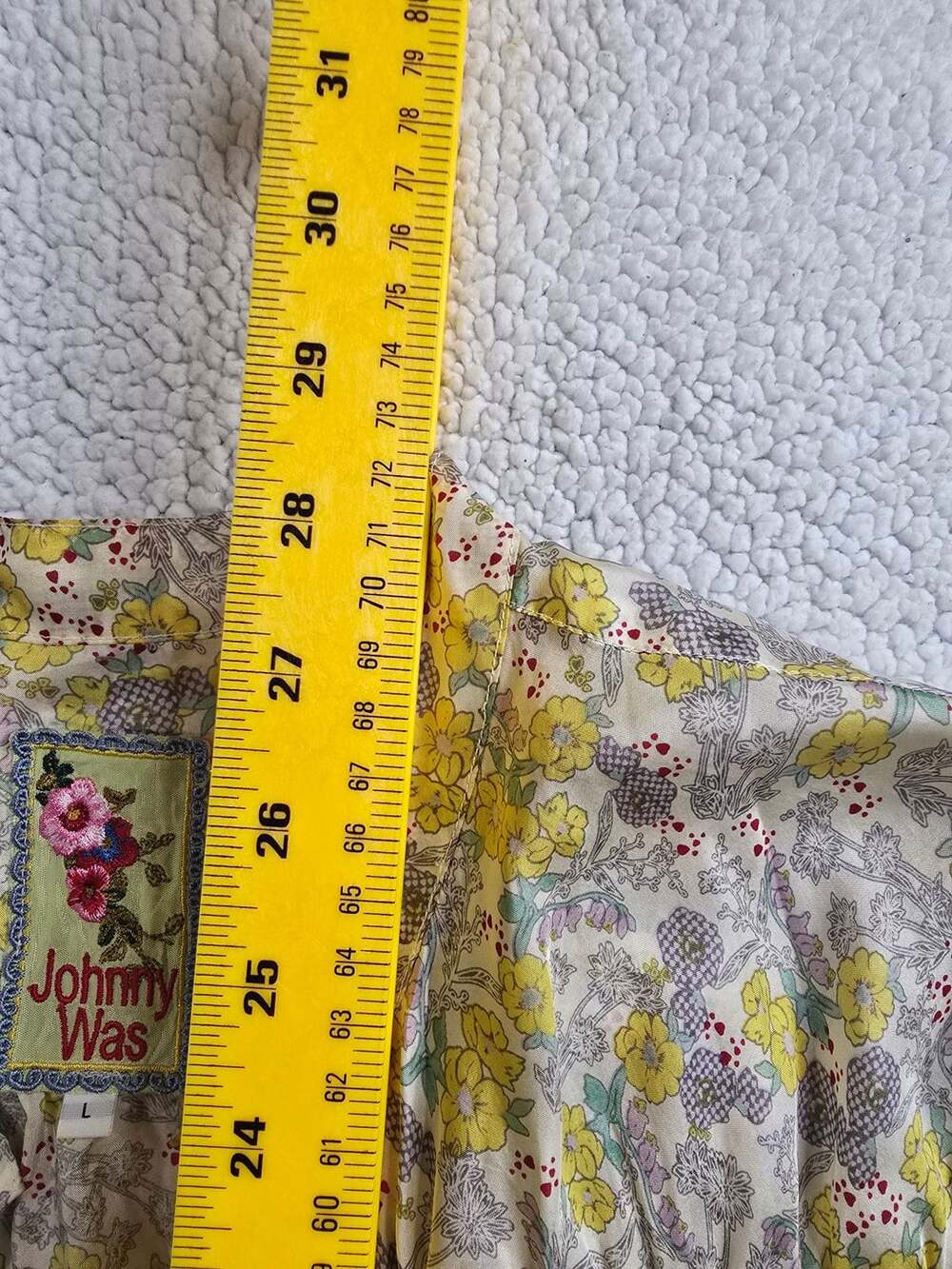 Johnny Was Silk Tiered Floral Button-Down Blouse Top Yellow Size L - Picture 6 of 8